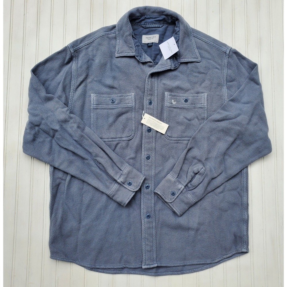 American Eagle Mens M Gray Herringbone Cotton Button Down Shirt Long Sleeve NWT